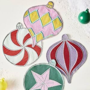 Anthropologie Tinsel Cocktail Napkins, Set of 4 Merry And Bright Ornaments NWT